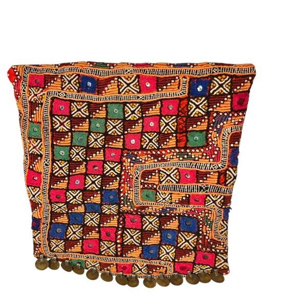roberta roller rabbit bohemian tapestry black leaather coin trim clutch bag purs
